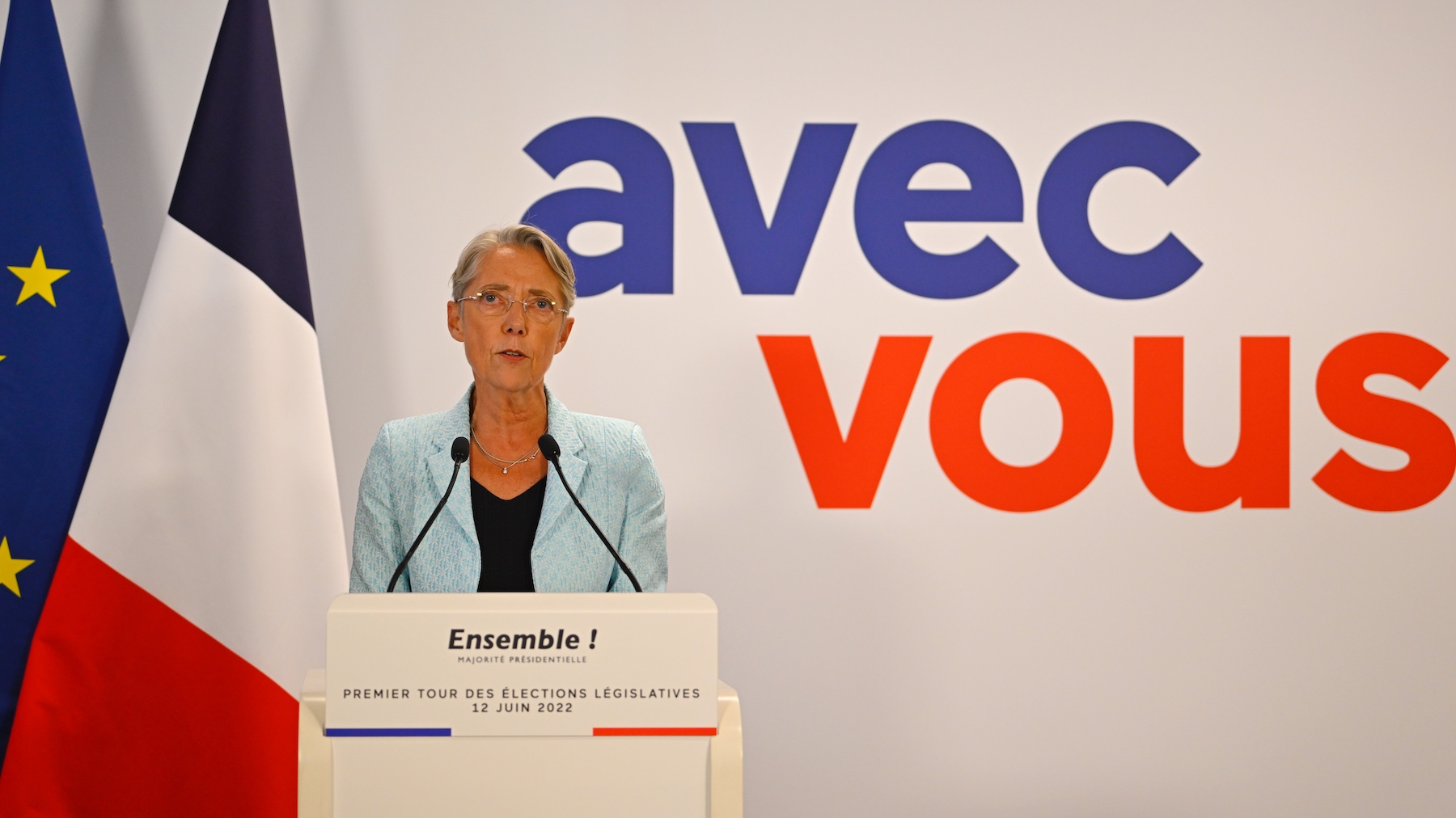 Elisabeth Borne, au siège de LREM - Renaissance, le 12 juin 2022