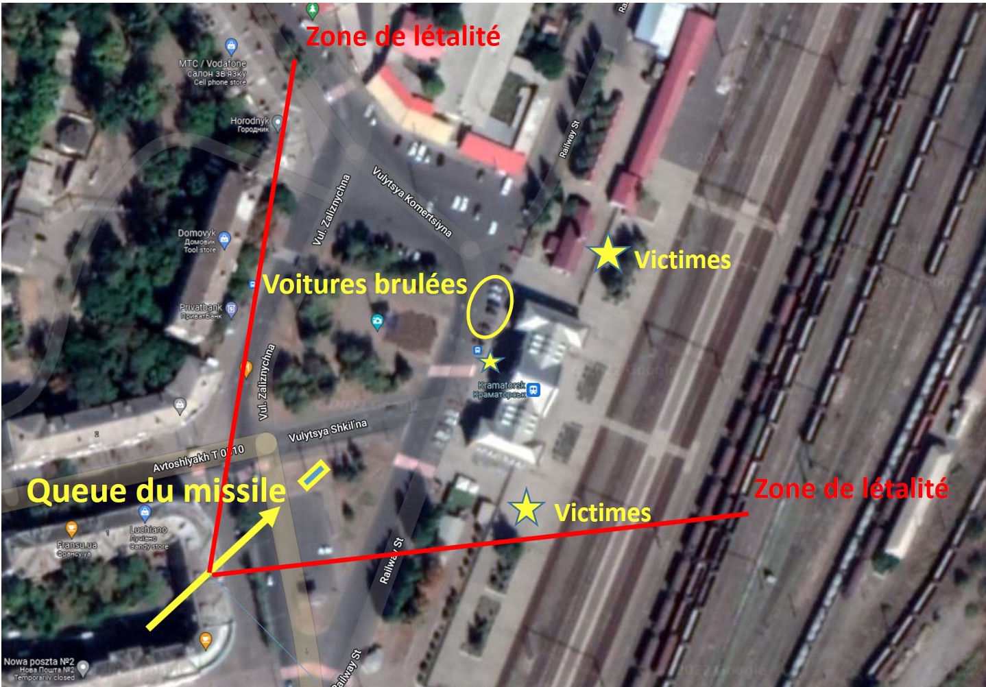 Cartographie permettant de définir où sont les victimes par rapport aux missiles