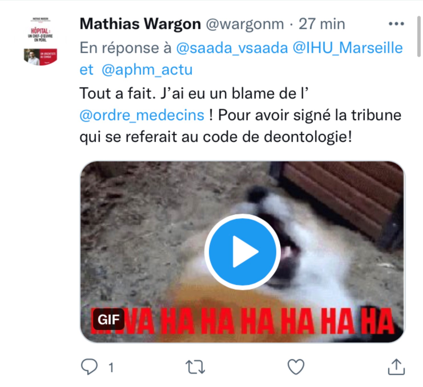 Wargon a déjà fait l'objet d'un blâme du CNOM