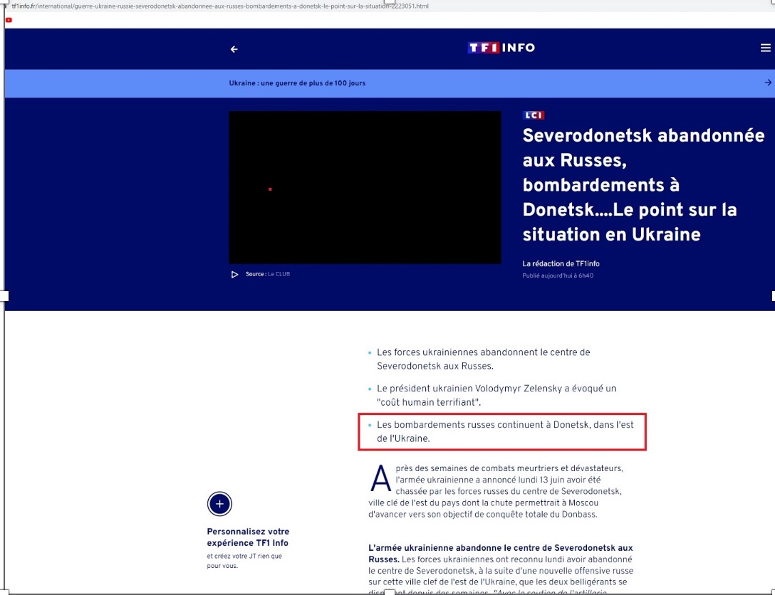 Infos rapportées par TF1