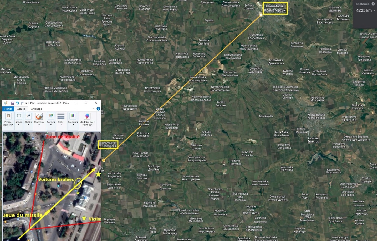 Schéma conçu par Jean Neige sur un fond d'image de GoogleEarth