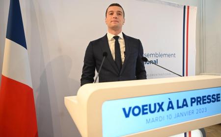 Le président du Rassemblement national Jordan Bardella, lors de ses voeux à la presse, le 10 janvier